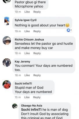 “If you have 3 cars and your Pastor is trekking, your days are number”