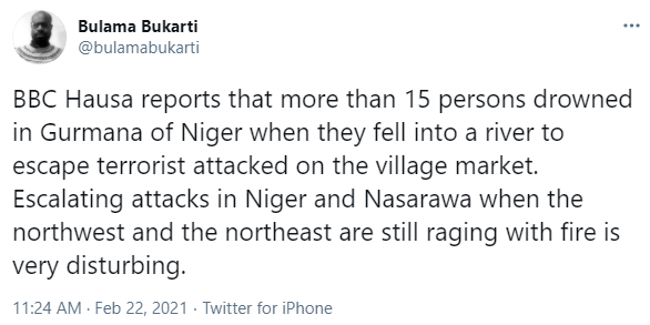 15 persons reportedly drown while running from a terrorist attack in Niger state
