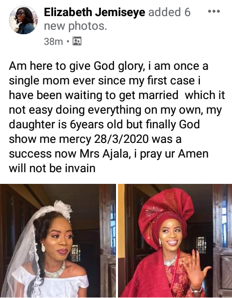 "Finally God showed me mercy" - Nigerian single mother celebrates getting married
