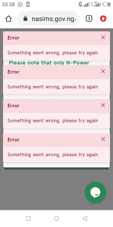 Error on Npower assessment login