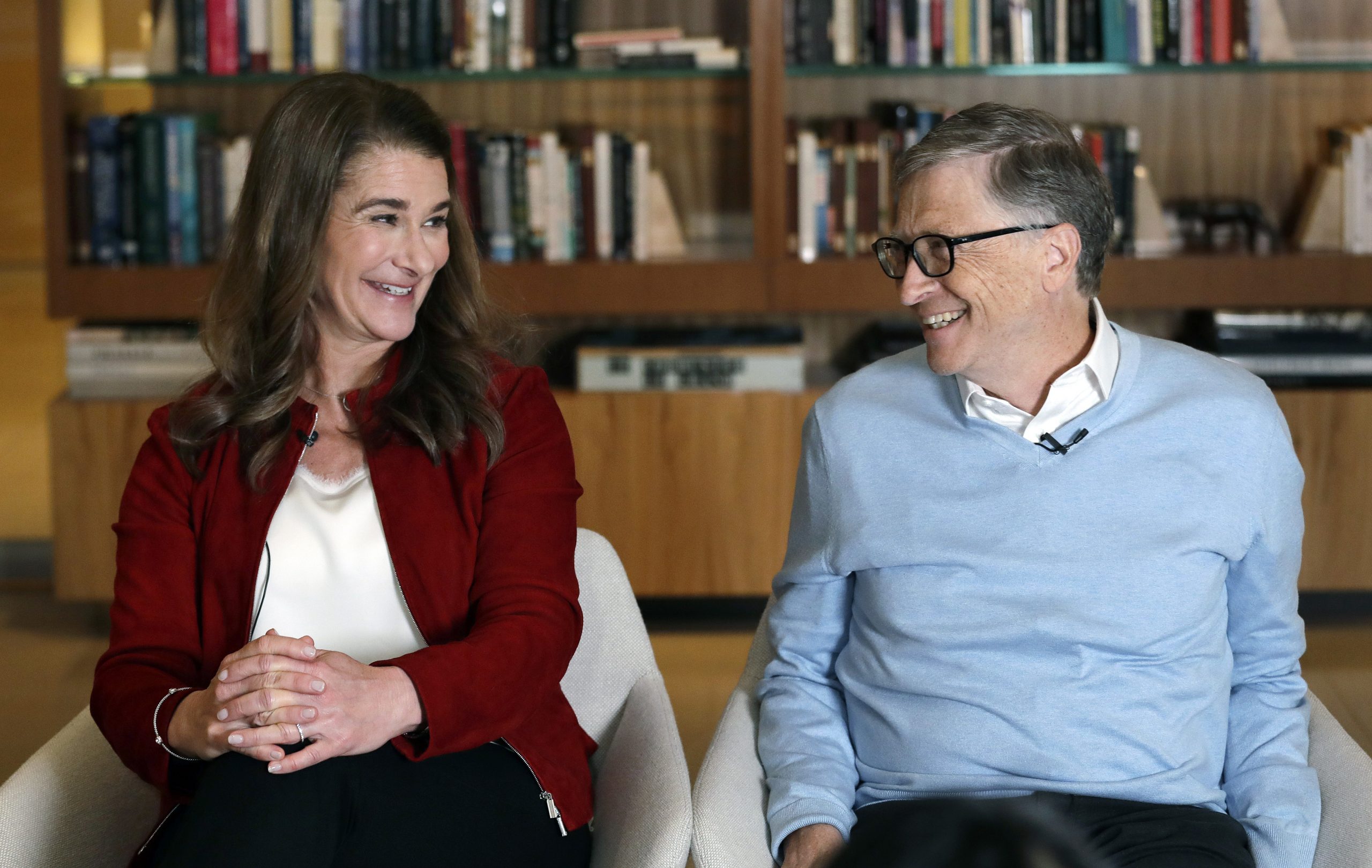  Bill and Melinda Gates look toward each other and smile while being interviewed in Kirkland, Wash. Associated Press