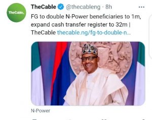 N-Power Program beneficiaries to 1 million people