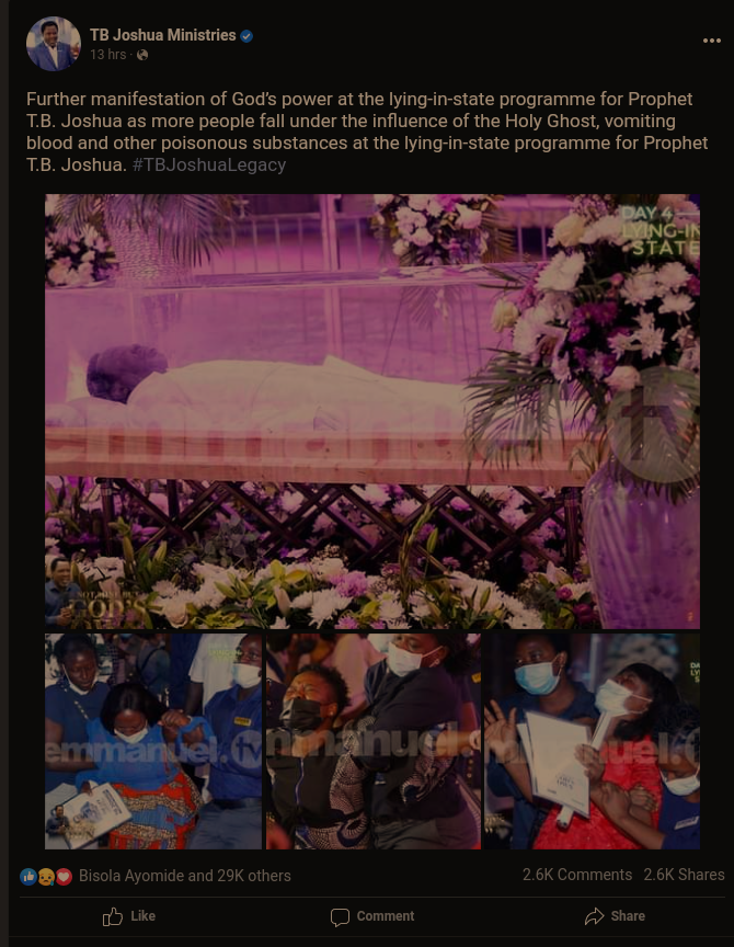 Mourners Vomit Blood, Poisonous Substances At Prophet TB Joshua’s Burial