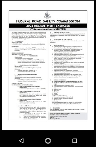 Federal Road Safety Recruitment 2021