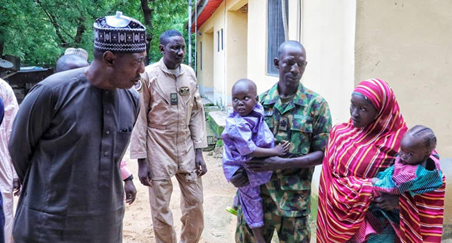 Governor Babagana Zulum received Chibok schoolgirl Hassana Adamu in Gwoza, on August 14, 2021.