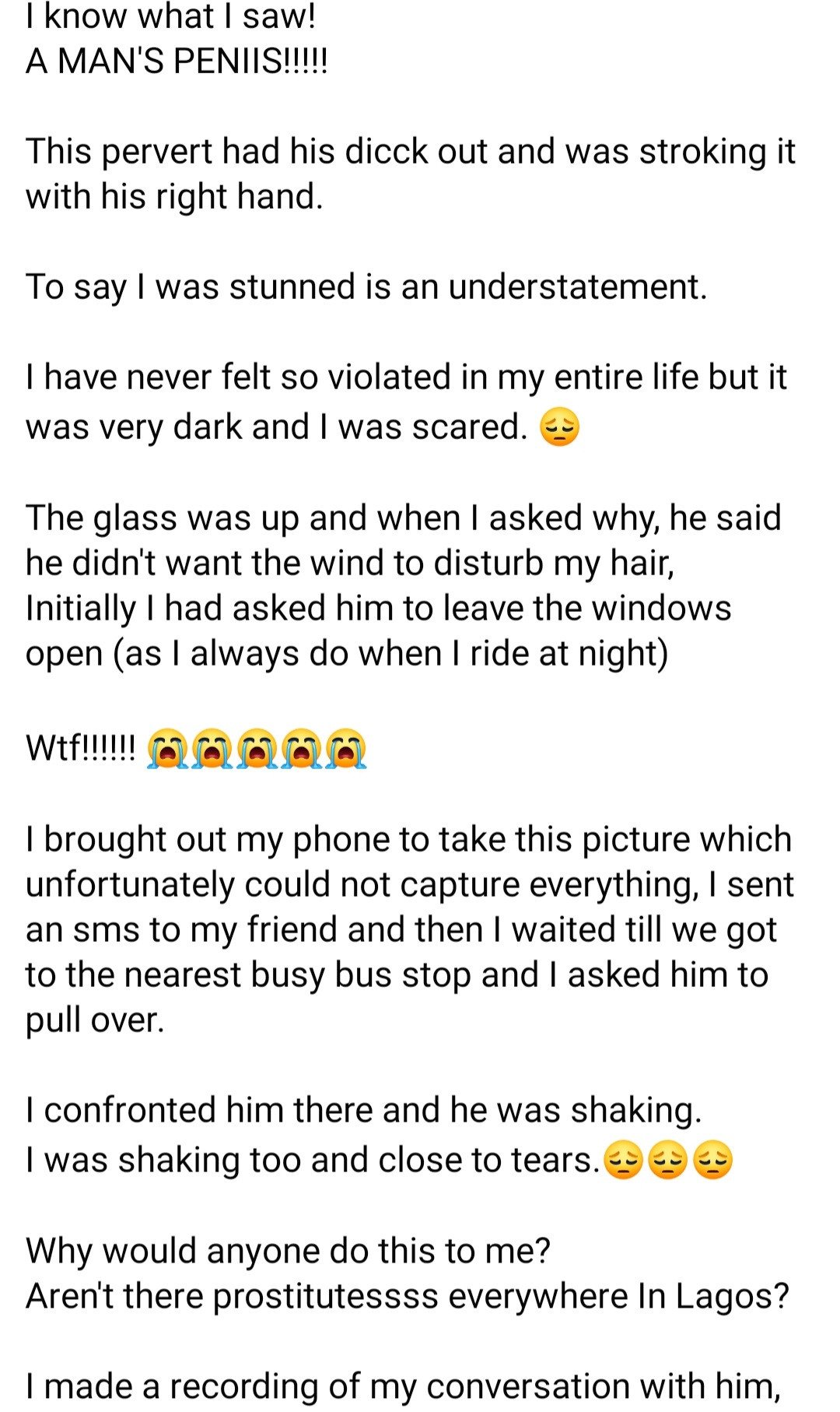 Businesswoman calls out cab driver who was allegedly masturbating while driving her to her destination