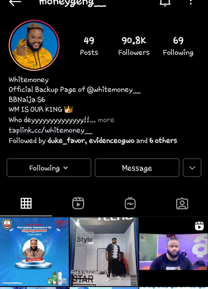 Whitemoney Instagram page