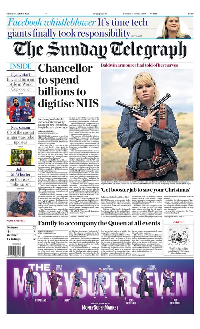 UK Daily Newspapers Front Pages Review Today, Sunday, 24 October 2021
