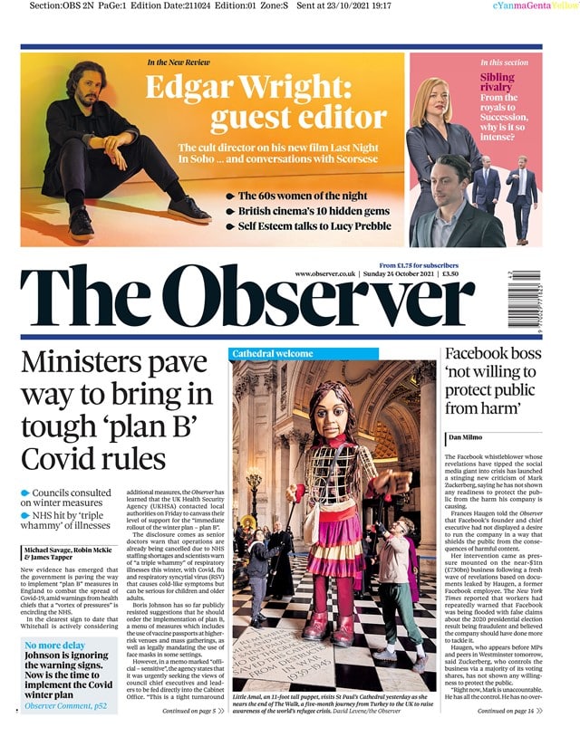 UK Daily Newspapers Front Pages Review Today, Sunday, 24 October 2021
