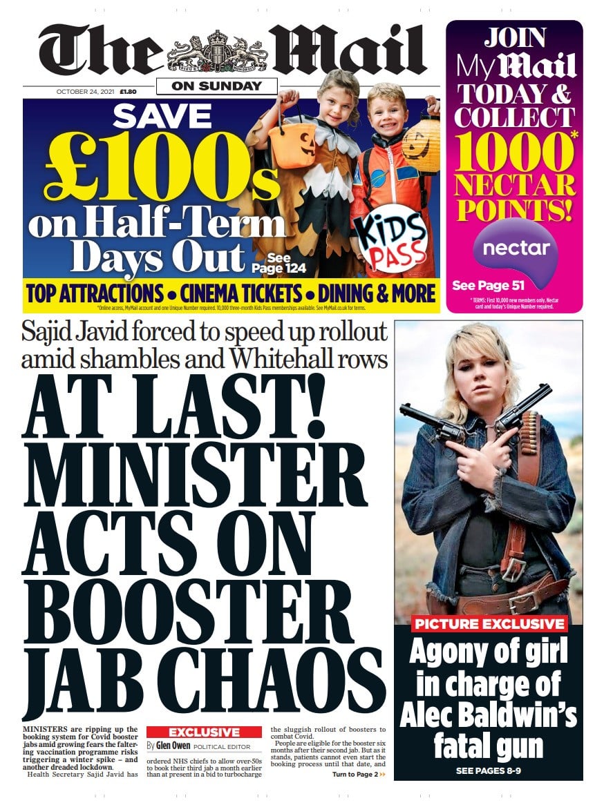 UK Daily Newspapers Front Pages Review Today, Sunday, 24 October 2021