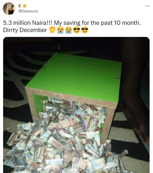 Nigerian lady shows off N5.3 million she saved in her piggy bank within 10 months