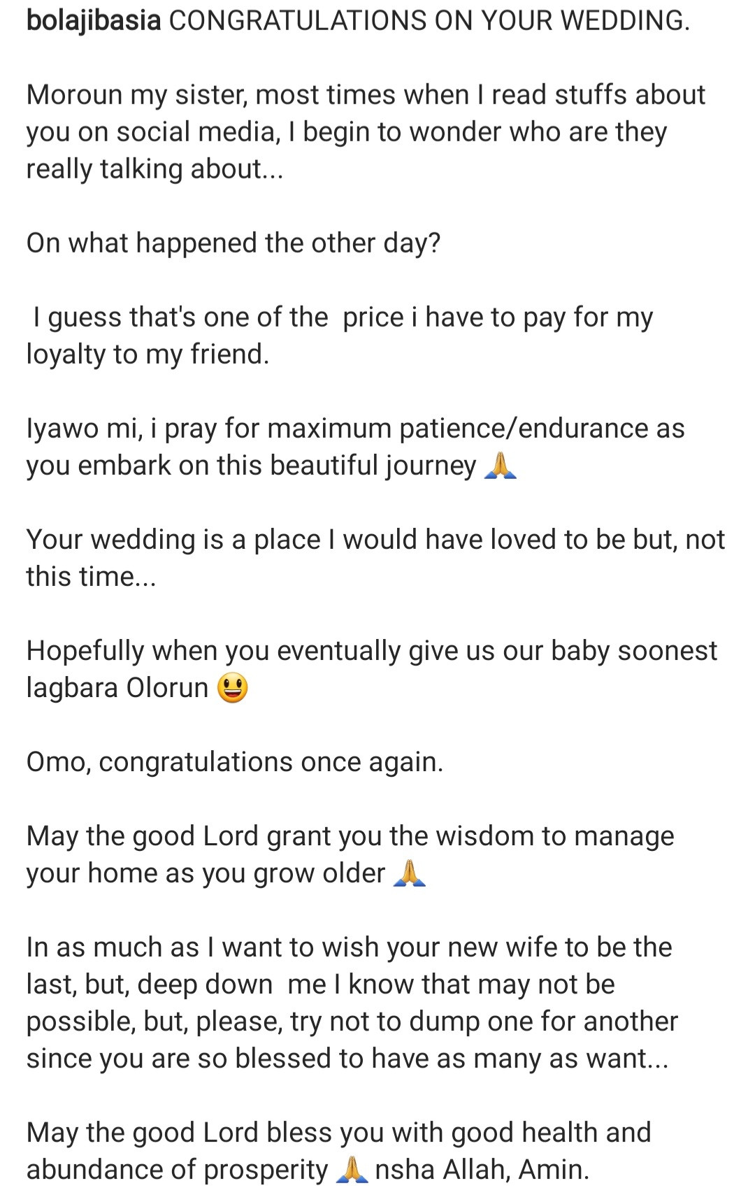 "I want to wish your new wife to be the last but I know that may not be possible" Show promoter Bolaji Basia sends unusual congratulatory message to KWAM1 and his new wife