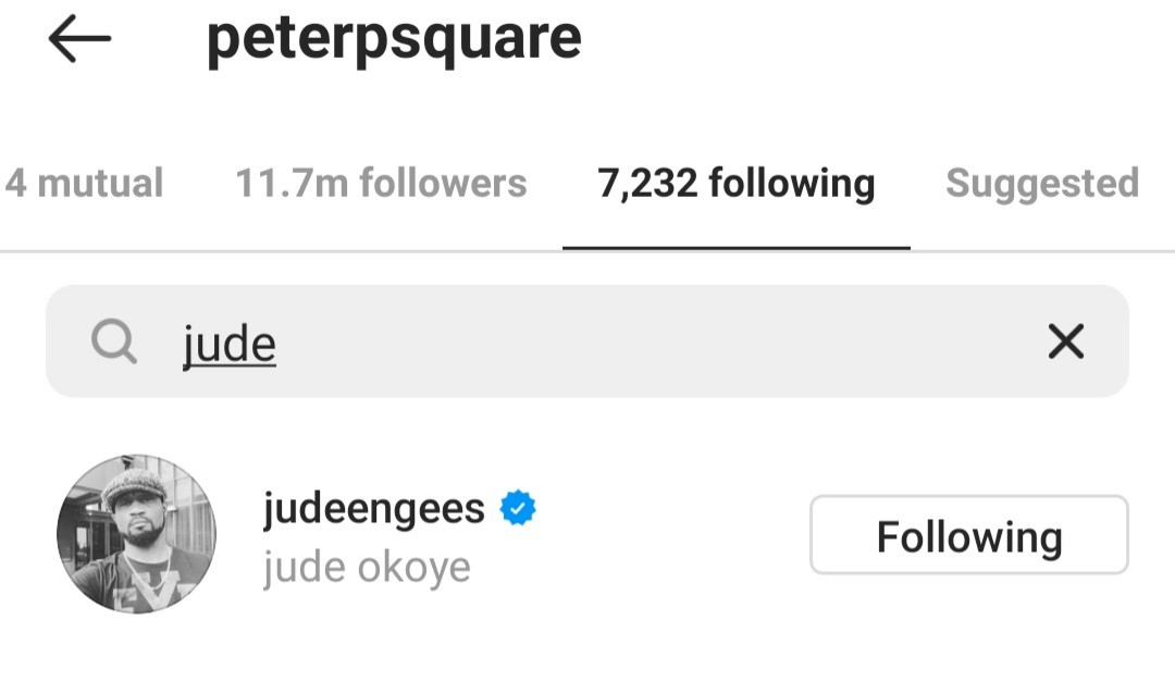 Peace restored? Jude Okoye and Peter Okoye follow each other back on Instagram
