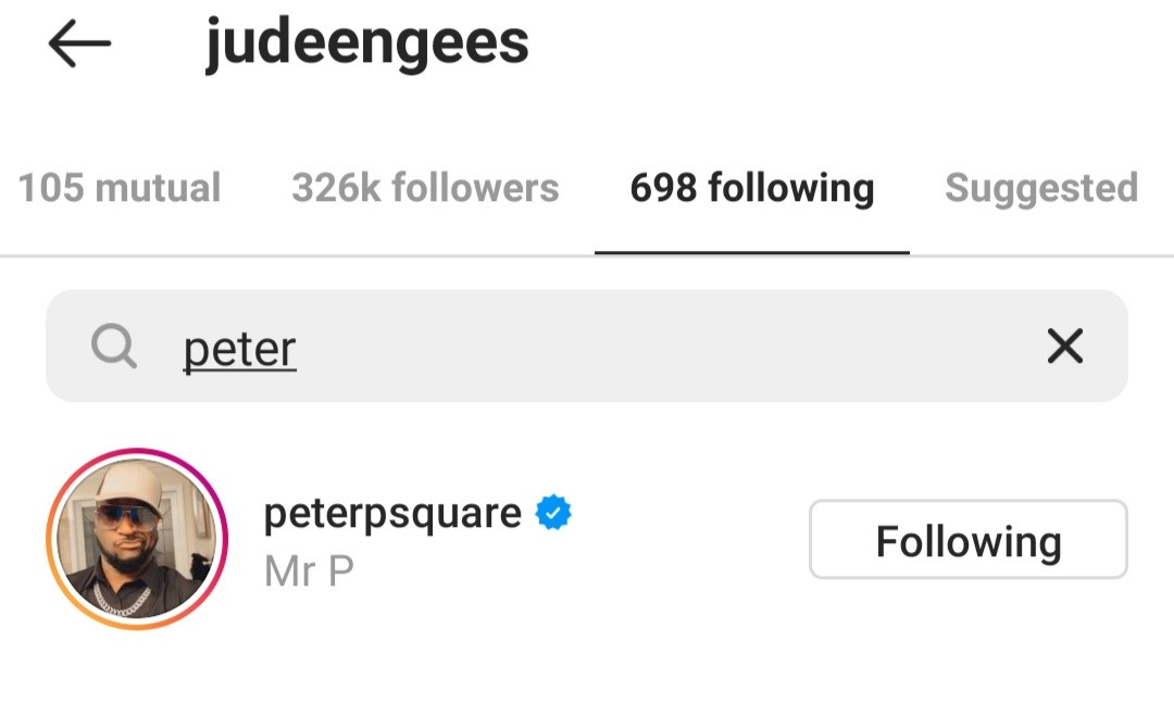 Peace restored? Jude Okoye and Peter Okoye follow each other back on Instagram