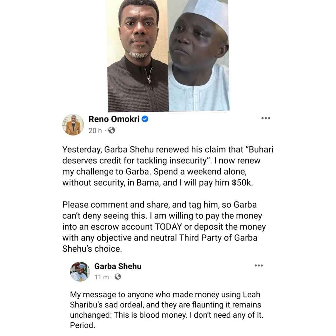 Reno Omokri Offers Garba Shehu $50,000