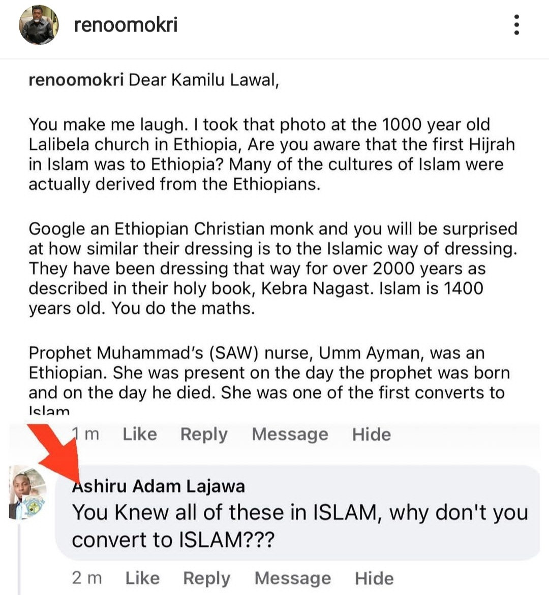 I do not believe in Islam at all - Reno Omokri hits out at a Muslim follower who asked why he won