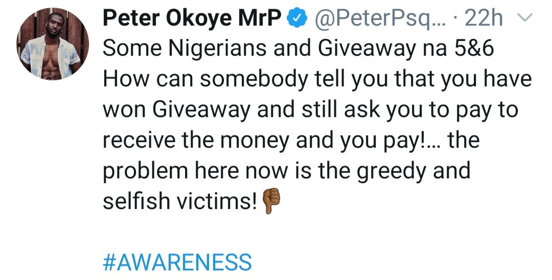 Online begging is irritating - Peter Okoye slams online beggars and tells them they are easy preys for scammers