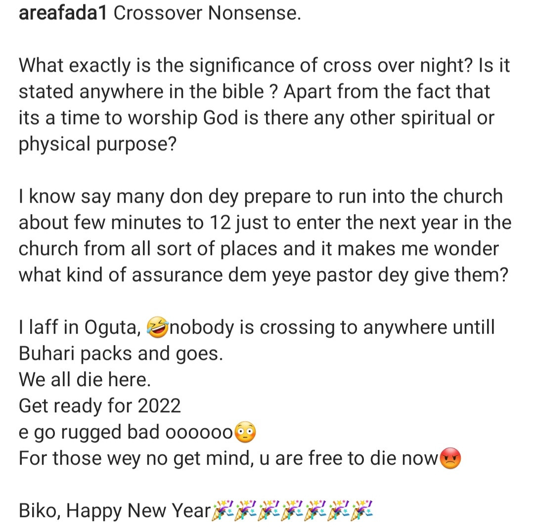 Charley Boy calls crossover service "nonsense" and questions its spiritual significance