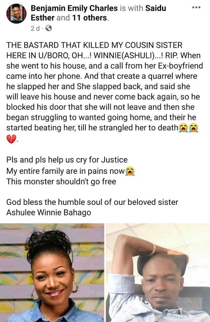 Man allegedly strangles girlfriend to death for receiving a phone call from her ex-boyfriend in Kaduna