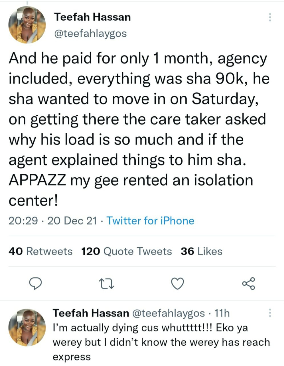  Media personality recounts how her friend was deceived into renting an isolation center in Lagos