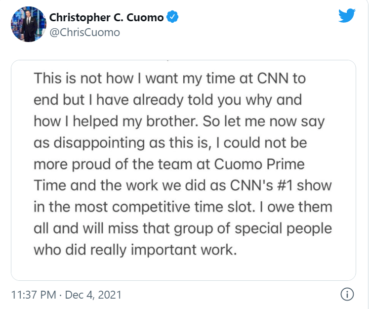 Chris Cuomo fired by CNN; he speaks out 