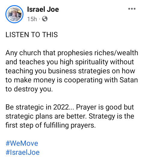 Any church that prophesies wealth without teaching you business strategies is cooperating with Satan to destroy you - Nigerian human rights activist, Israel Joe 