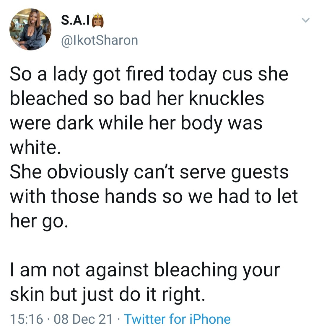 Lady Gets Fired For Bleaching