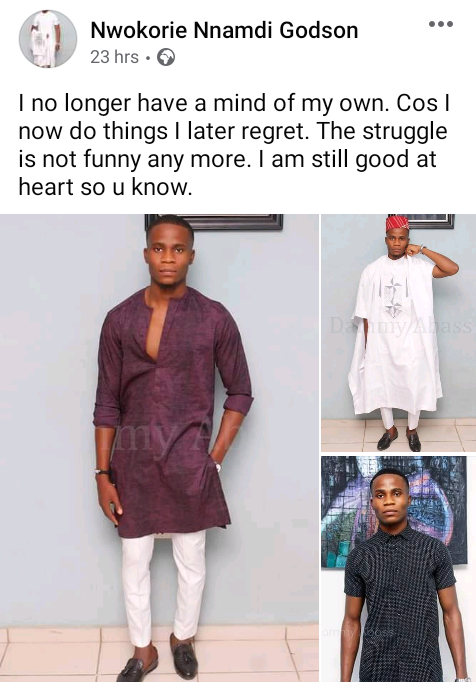 Banker allegedly commits suicide in Delta a day after posting "I no longer have a mind of my own because I do things I later regret" on Facebook
