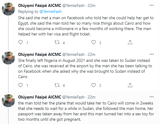 Raped severally by different until she lost her baby - Nigerian lady who was deceived by a man she met online to leave Nigeria for 