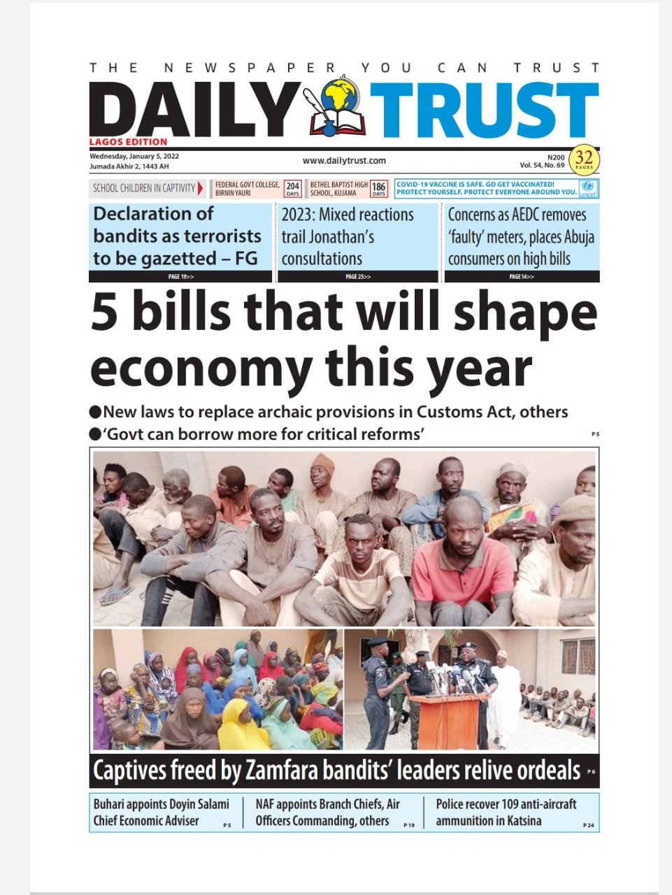 All Nigerian Newspapers Daily Front Pages For Today 5th January 2022