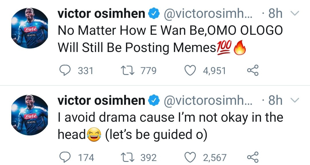 Victor Osimhen tells off Twitter user who criticized him for the way he uses social media