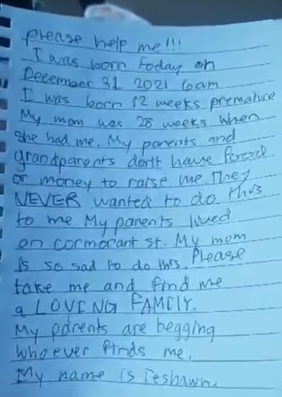 Baby is found abandoned in cardboard box with a note from his mother 