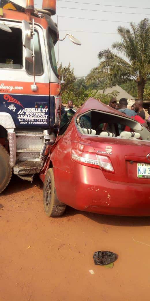 Three siblings emerge alive after a trailer crushed their car in Nsukka
