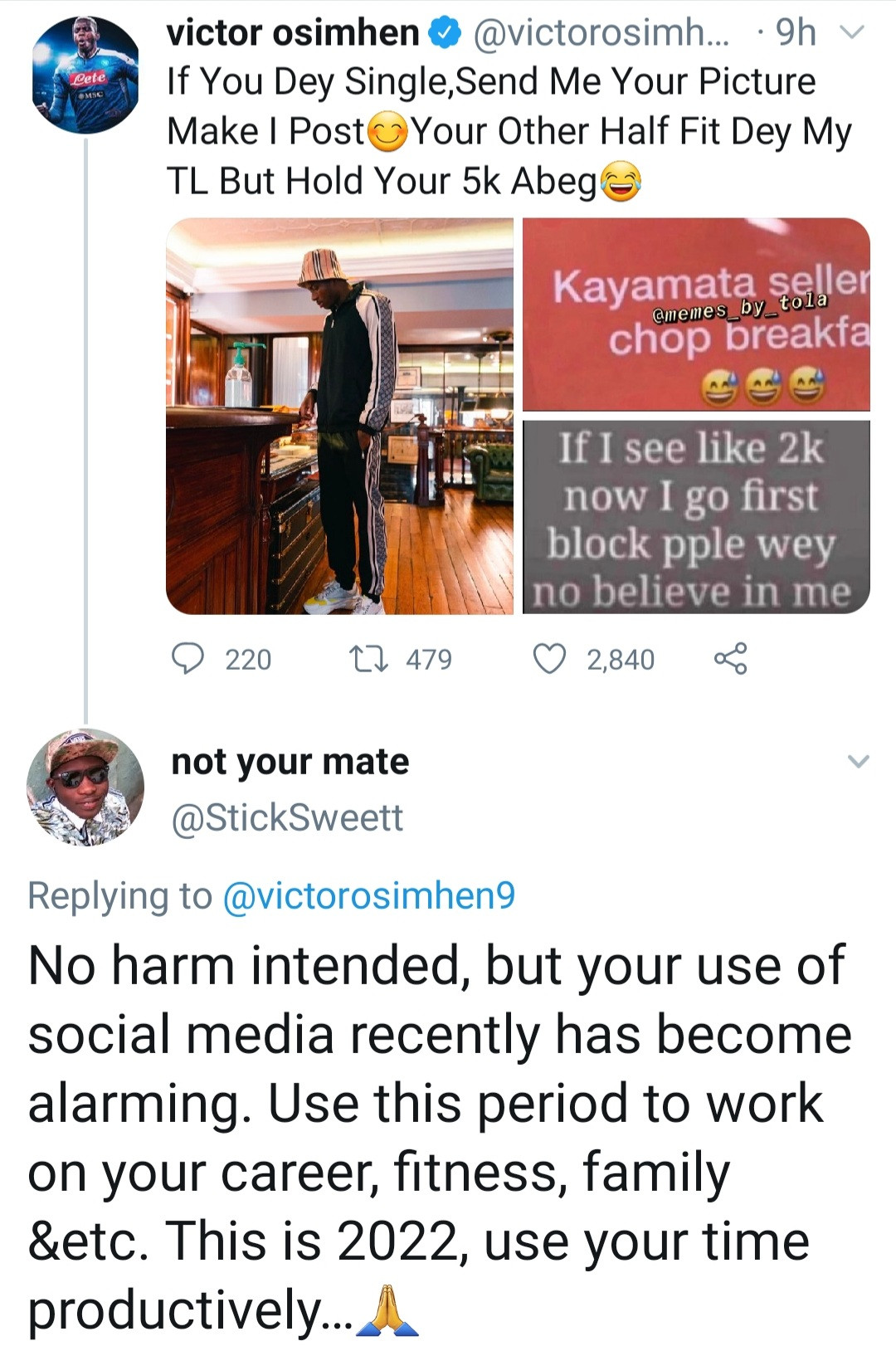 Victor Osimhen tells off Twitter user who criticized him for the way he uses social media