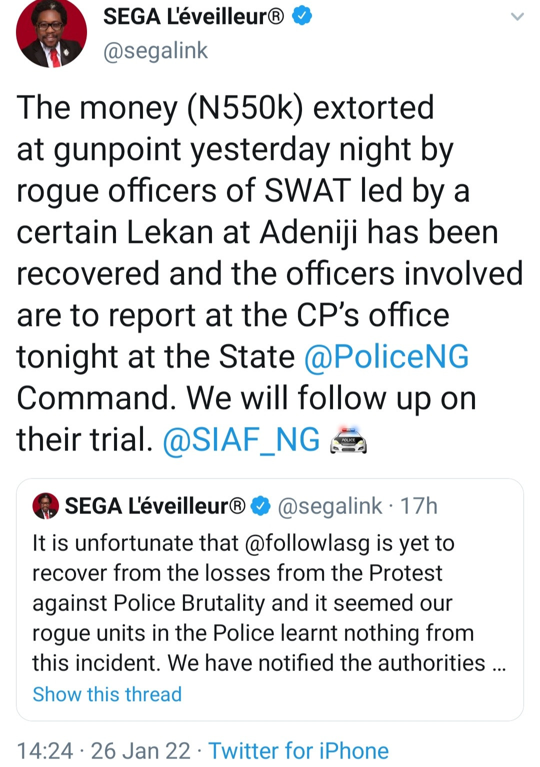 SWAT team accused of extorting N550,000 from a civilian at gunpoint at the Ikoyi Link Bridge