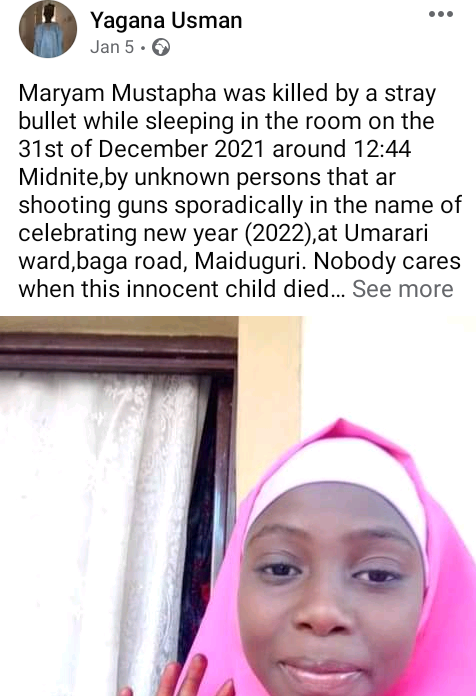 Young girl reportedly killed by stray bullet while asleep in her bed in Maiduguri 