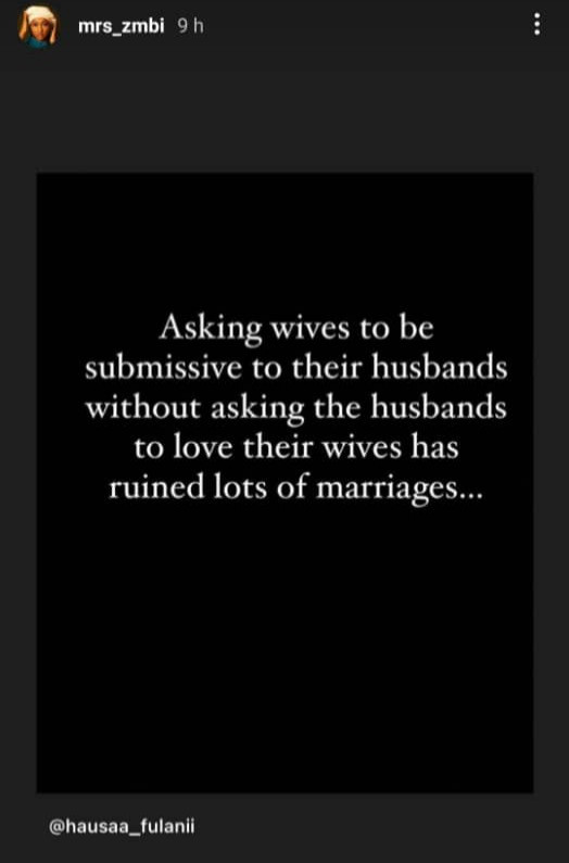 Zahra Buhari-Indimi reshares post highlighting an advice that has ruined lots of marriages