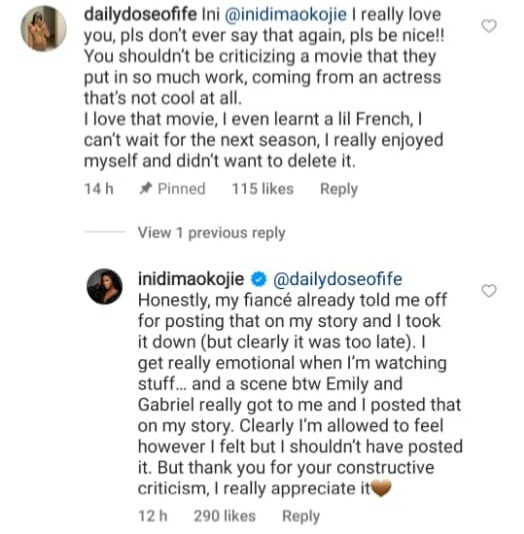 Actress Ini Dima-Okojie reacts after receiving heat for saying that a movie is trash