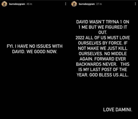 I have no issues with David. We good now- Burnaboy clarifies
