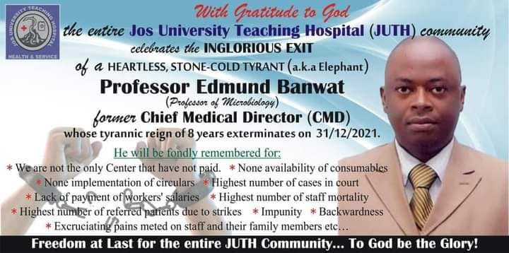 Staff of Jos University Teaching Hospital take to the streets to celebrate exit of "heartless, stoned cold tyrant" CMD (videos)