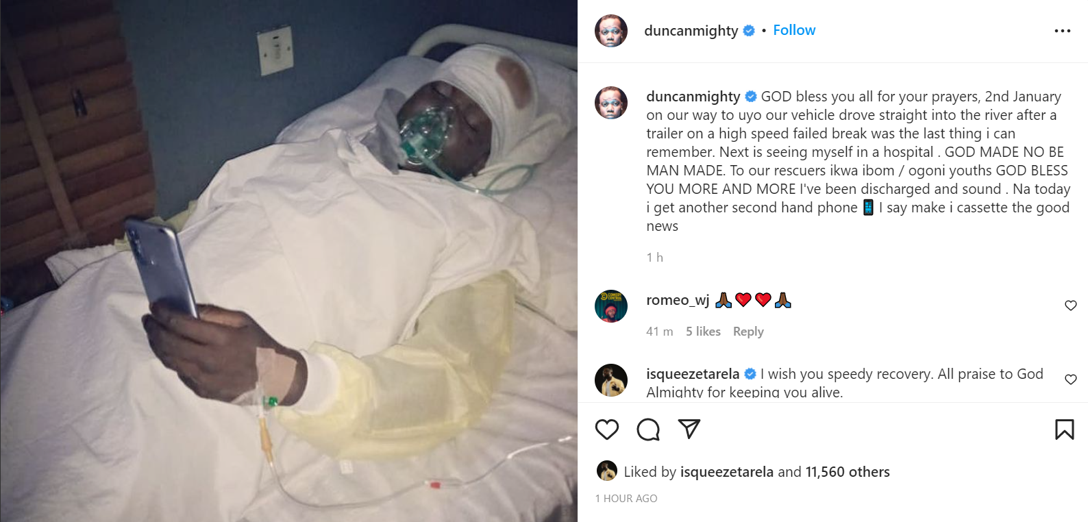 Singer Duncan Mighty survives accident 