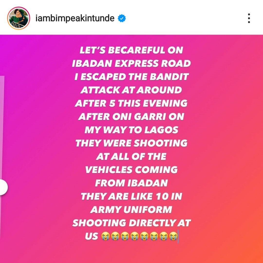 Actress Adebimpe Akintunde and daughter escape attack by bandits on Lagos-Ibadan expressway