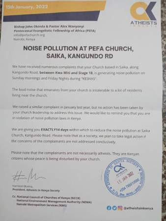 Kenyan atheists threaten legal action against Nairobi church over alleged noise pollution 