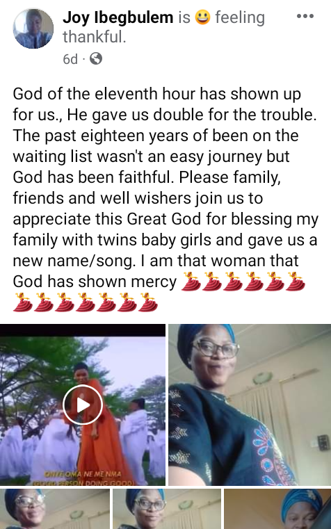 God gave my family a new song - Nigerian woman celebrates as she gives birth to twins after 18 years of waiting 