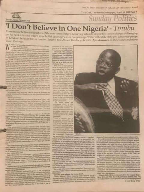 Northern APC group asks Bola Tinubu to apologize over his 1997 comment  ?I don?t believe in One Nigeria