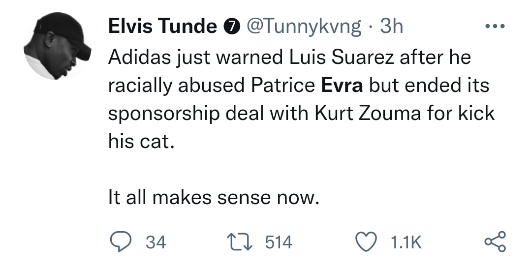 Fans make racism allegations against Adidas after they ended sponsorship deal with Kurt Zouma for kicking cat but just warned Luis Suarez when he racially abused Evra in 2014