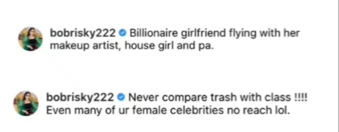 "Never compare trash with class" Bobrisky writes as he jets off with his makeup artist, "house girl", and PA (video)
