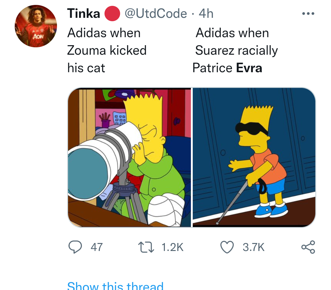 Fans make racism allegations against Adidas after they ended sponsorship deal with Kurt Zouma for kicking cat but just warned Luis Suarez when he racially abused Evra in 2014