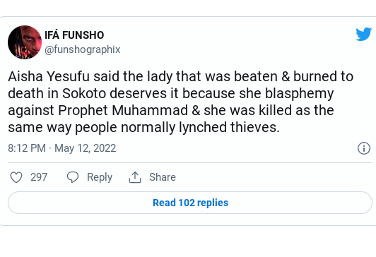 Aisha Yesufu in trouble over comment on Deborah Samuel’s murder