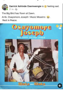 Benin Music Legend Osayomore Joseph Is Dead